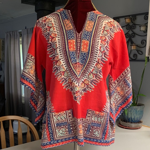 Source Unknown Tops - Red Boho Pattern Pullover Shirt